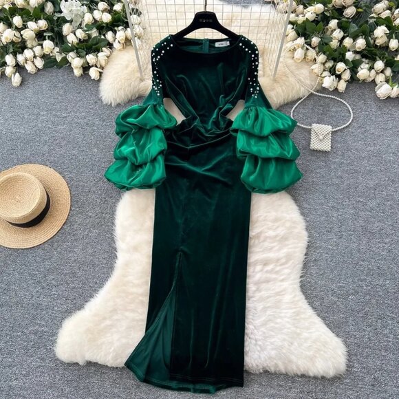 Elegant Lotus Leaf Sleeve Vintage O-neck